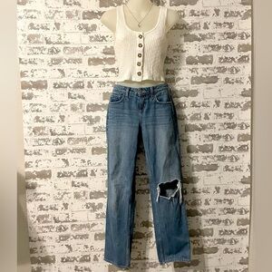 L’AGENCE Nevia Straight Leg Distressed Jeans Hilmar Wash Low Rise Size 24